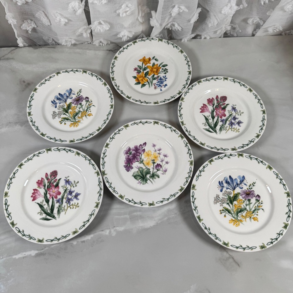 Thomson Pottery Floral Garden Salad‎ Plates Assorted Flower Designs Set of 6